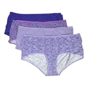 Comfort Choice Panties Plus Size 16 Purple Floral Cotton Spandex Briefs Lot of 4